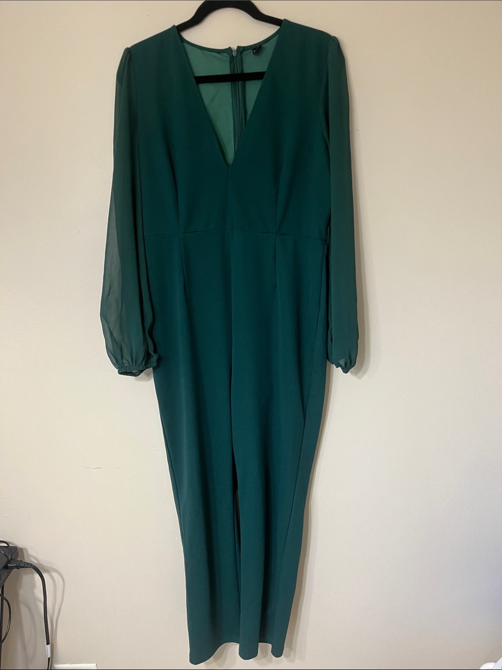 SHEIN Teal Green V-Neck Long Sleeve Jumpsuit